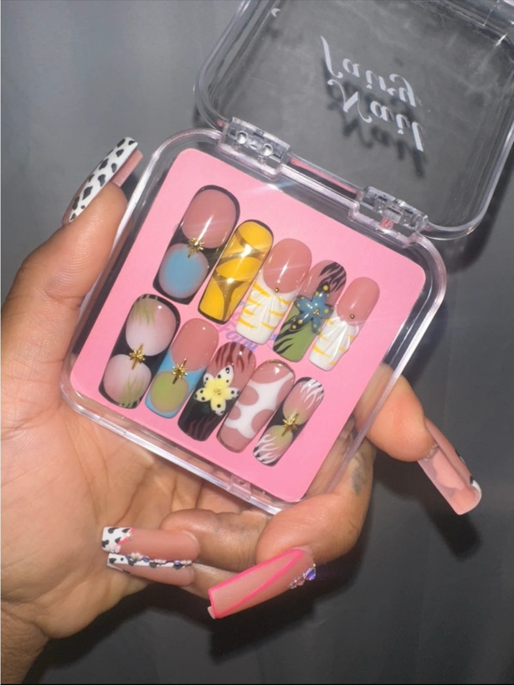 Multicolor Floral & Abstract Press-On Nail Set - Pink Accents